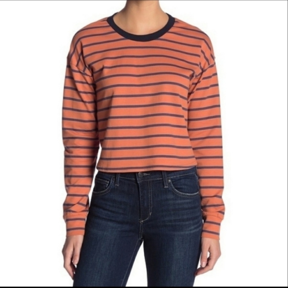Code x Mode Orange Stripe Crew Neck Long Shirt
